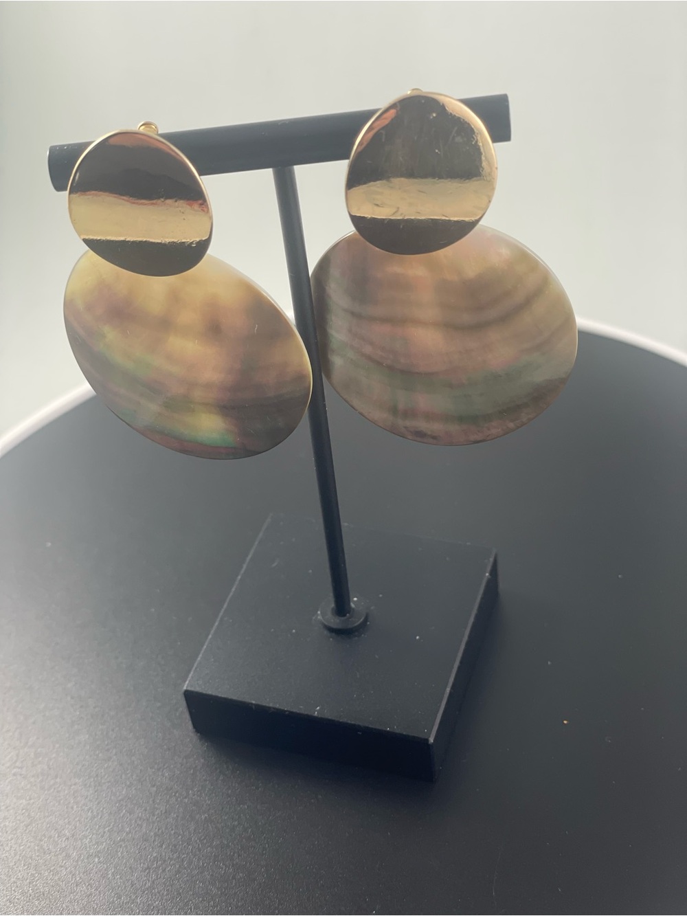 Gold-Tone Iridescent Shell Drop Earrings